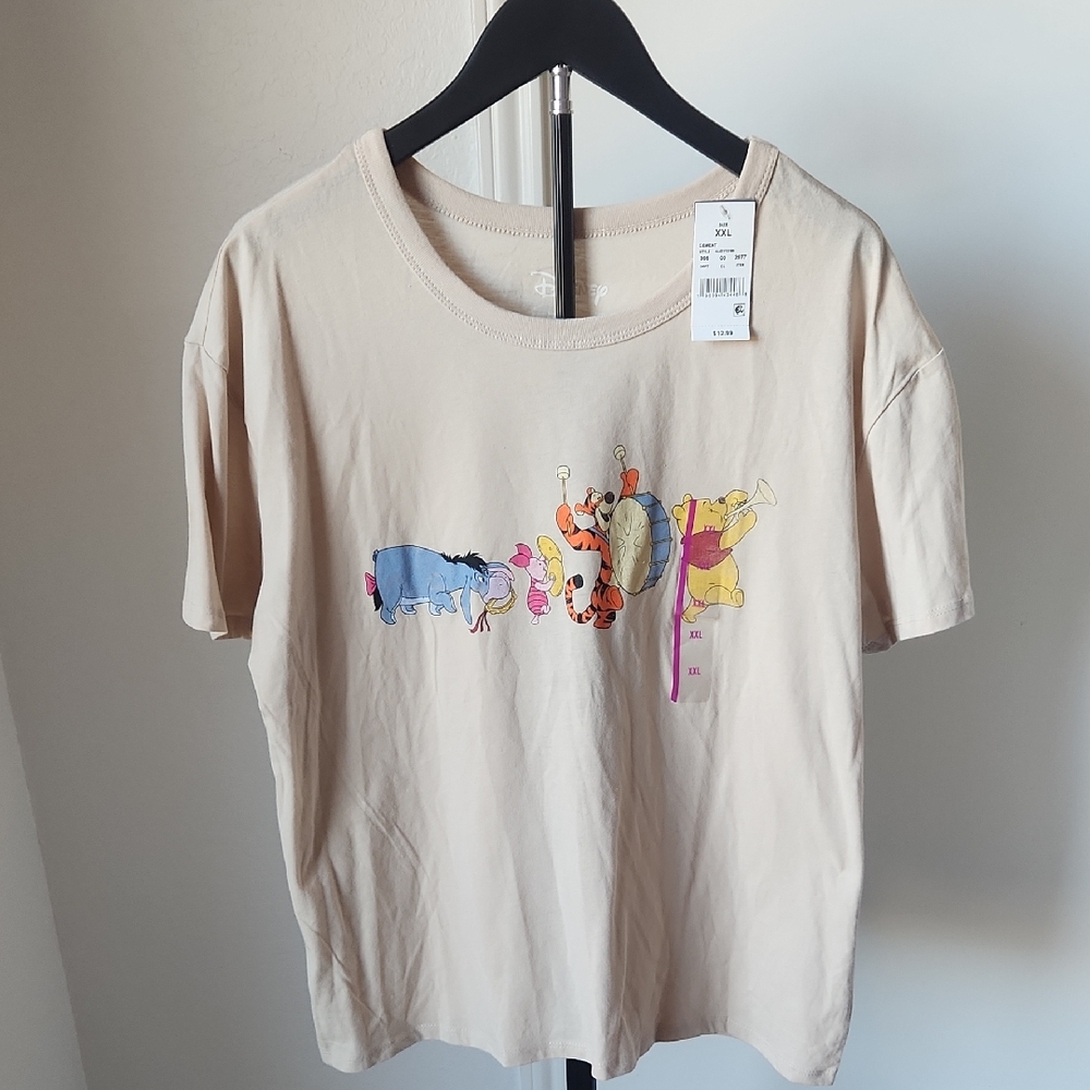 Beige Graphic T-Shirt with Cartoon Characters